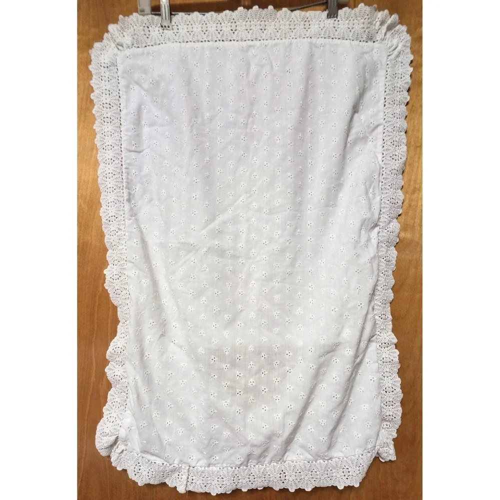 Vintage White Eyelet Pillowcase Crochet Lace Trim 30 x 18 Cottage Shabby Chic